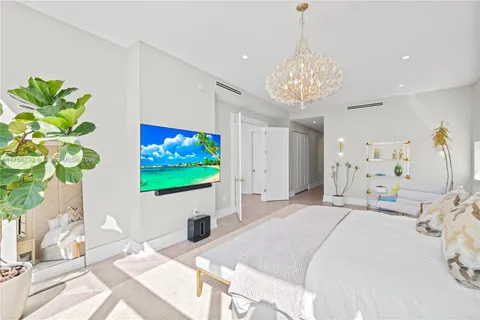 a bedroom with a bed and a flat tv screen