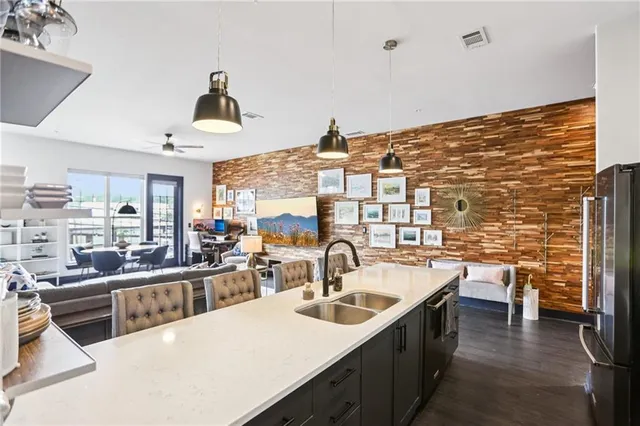 a kitchen with lots of counter top space
