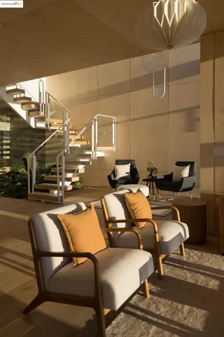 a living room with furniture rug and lamp