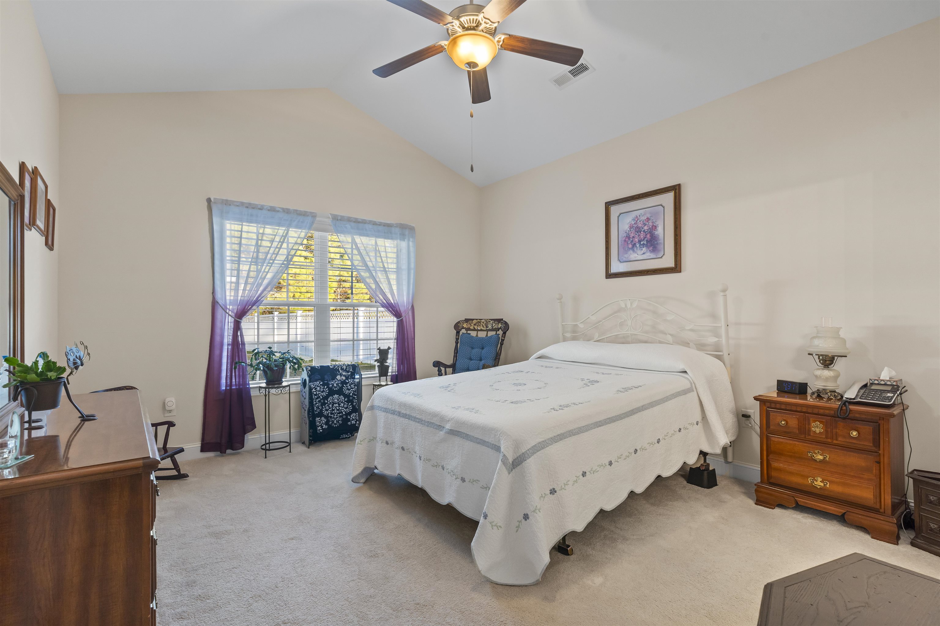 830 Payne Court Conway, SC 29526 - Photo 19 of 38 Bedroom featuring lofted ceiling, a ceiling fan, and light colored carpet