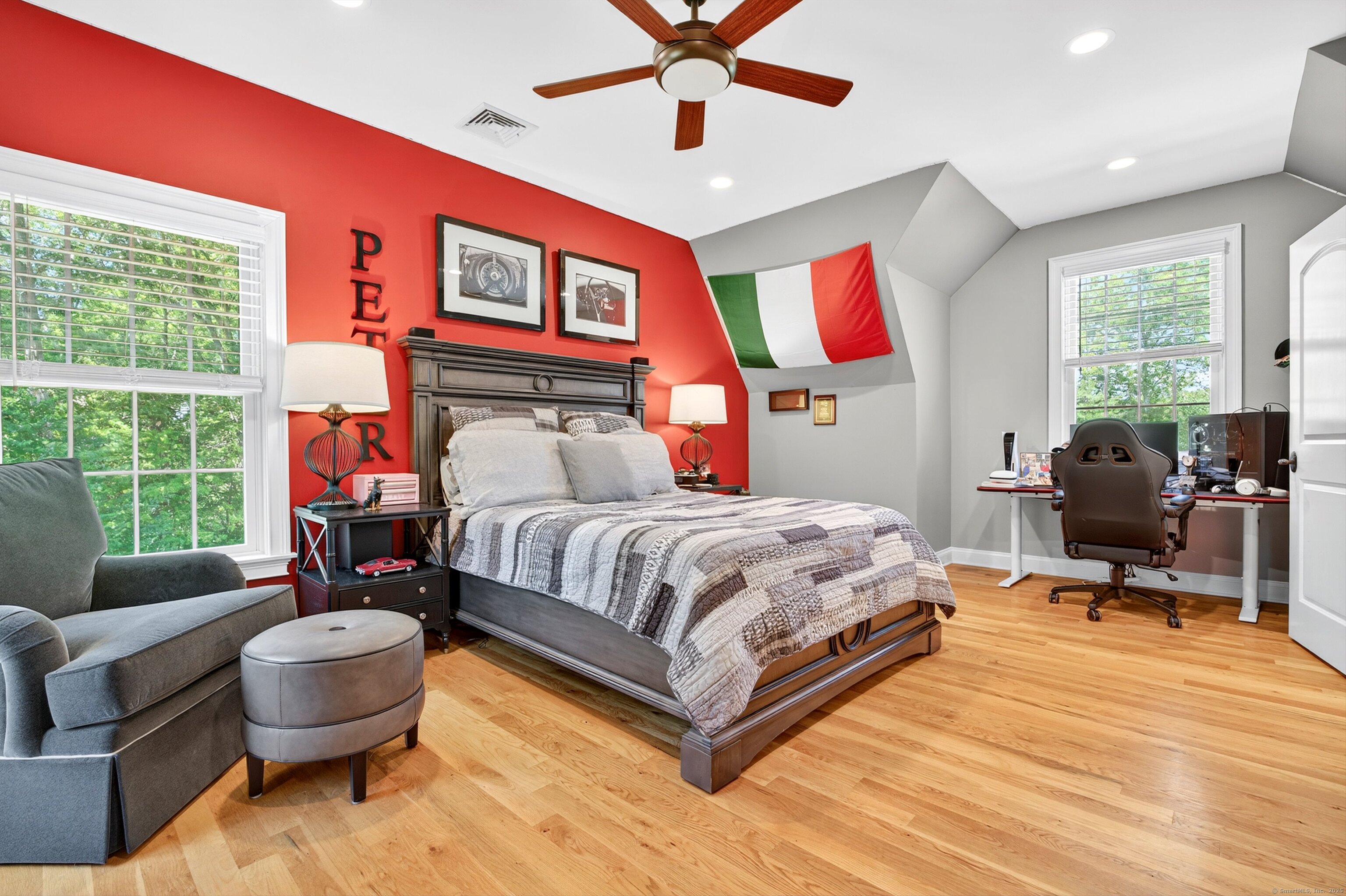 99 Carriage Lane Roxbury, CT 06783 - Photo 26 of 38 a bedroom with a bed and dresser with wooden floor