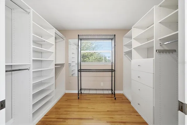 a view of an empty walk in closet