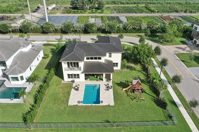 an aerial view of a house