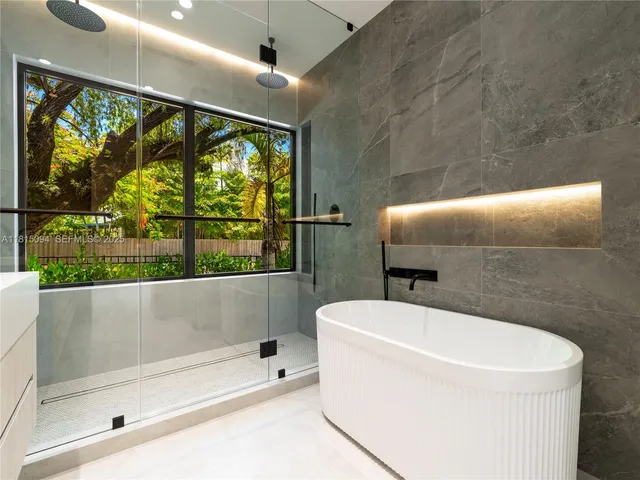 a bathroom with a bathtub
