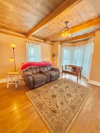 a room with fireplace and window