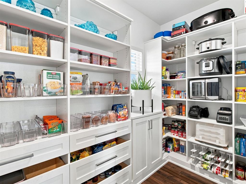 10216 Finch Road Sanger, TX 76266 - Photo 11 of 40 Custom pantry with extensive white shelving, integrated drawers, and a built-in cabinet