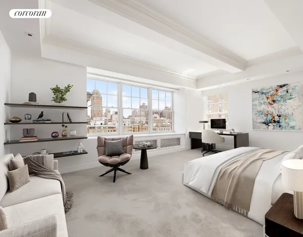 a bedroom with a bed and a couch