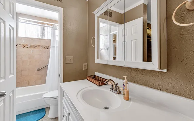 a bathroom with a sink a toilet and a bathtub