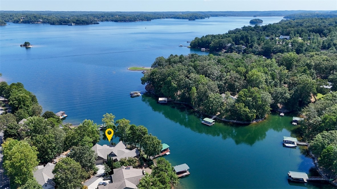 3 Horizon Pointe Lane Salem, SC 29676 - Photo 28 of 30 This aerial view showcases a waterfront home with private docks and expansive lake views.