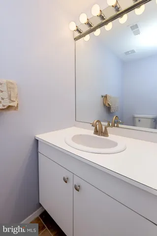 a bathroom with a sink and vanity