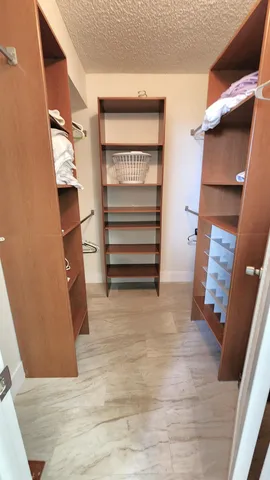 a view of walk in closet with empty racks