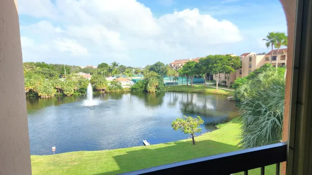 a view of a lake from a yard