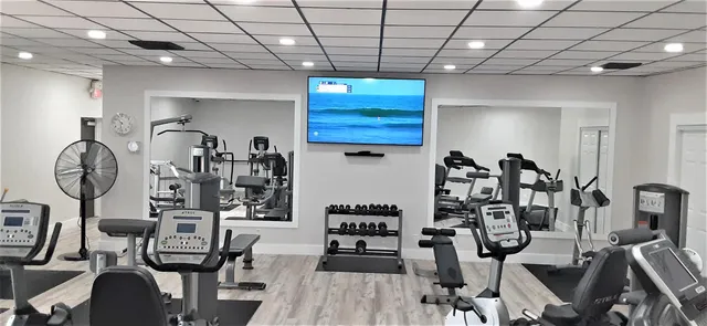 a view of a room with gym equipment