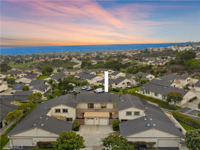 an aerial view of residential houses with city view