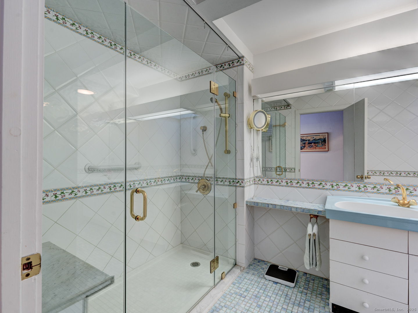 415 South Street Litchfield, CT 06759 - Photo 22 of 40 a bathroom with a shower sink vanity and mirror