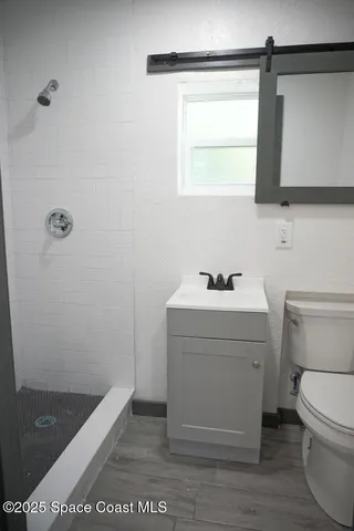 a bathroom with a sink a toilet and a mirror
