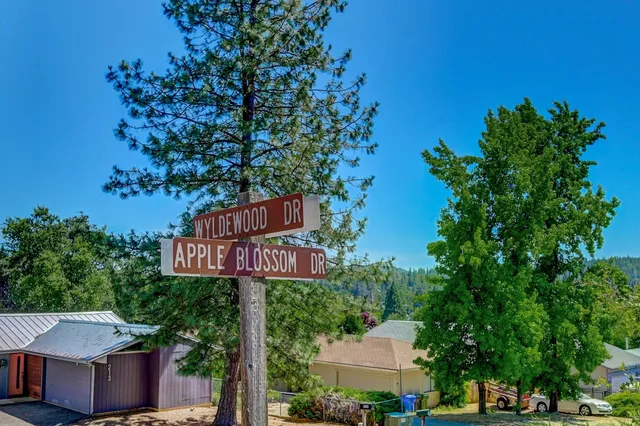 an aerial view of a houses with a lush green hillside