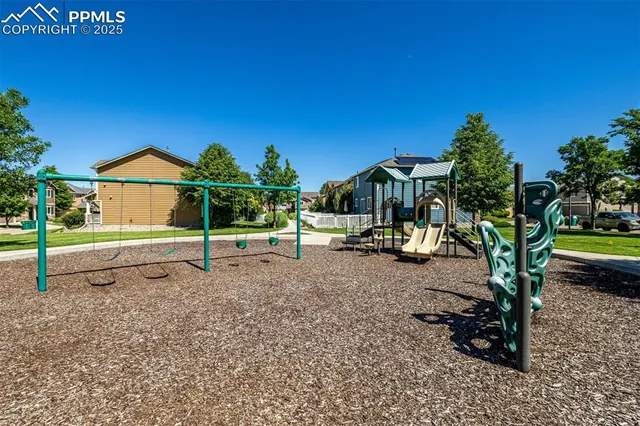 a view of a park with slide