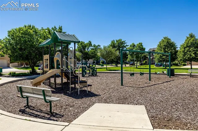 a view of a park with slide