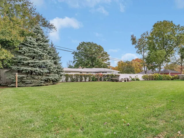 a view of a field of grass and trees