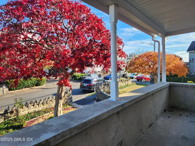a view of a bench in the balcony