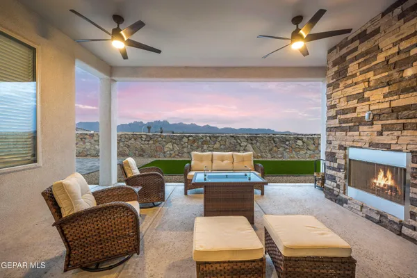 a outdoor living space with furniture and garden view