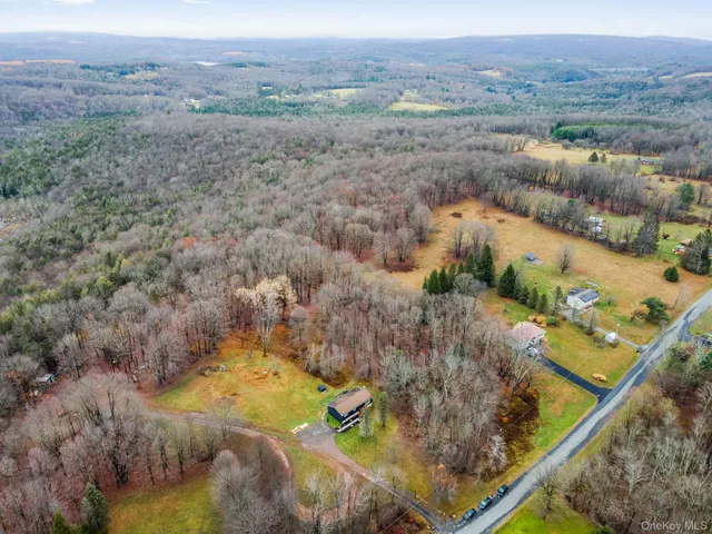 a view of a yard with large trees