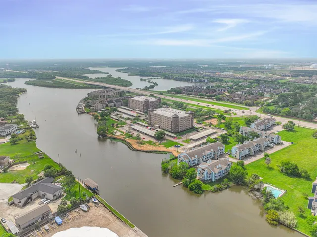 a view of a lake with a city
