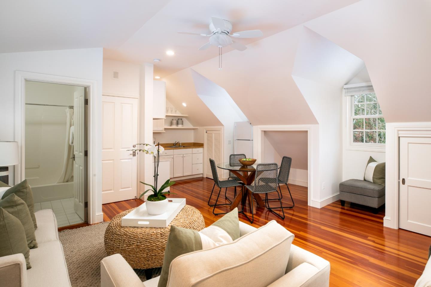 166 Seminary Drive Menlo Park, CA 94025 - Photo 26 of 41 a living room with furniture a large window and a wooden floor