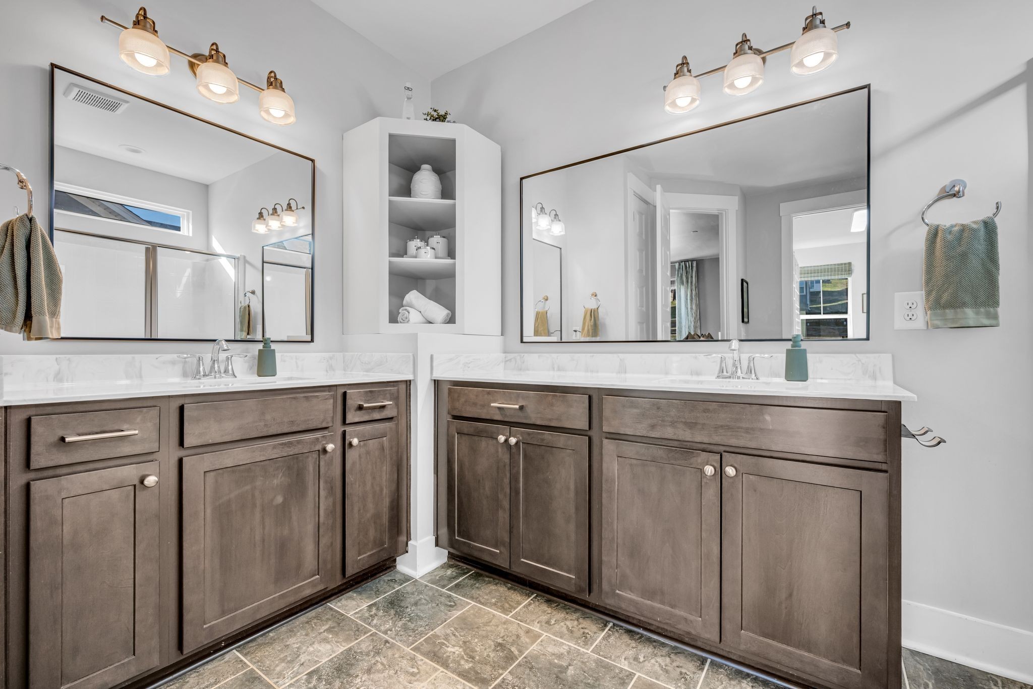 111 Ellersly Way Kingston Springs, TN 37082 - Photo 23 of 46 a bathroom with a granite countertop sink mirror and cabinets