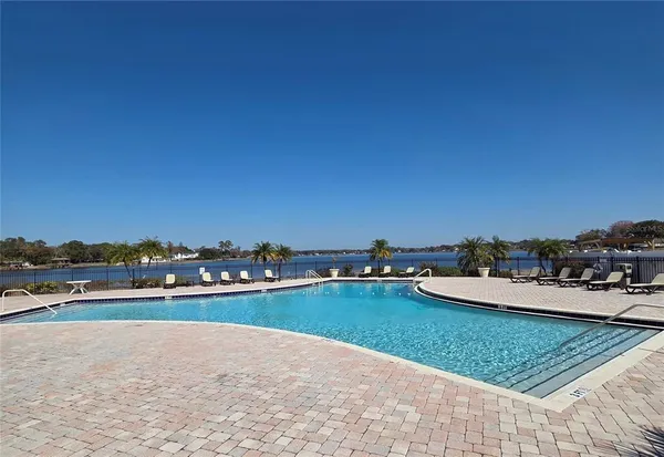 a view of a lake with outdoor space