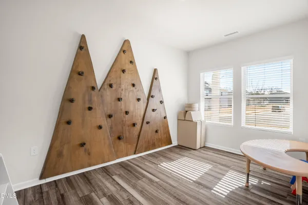 a view of a room with windows