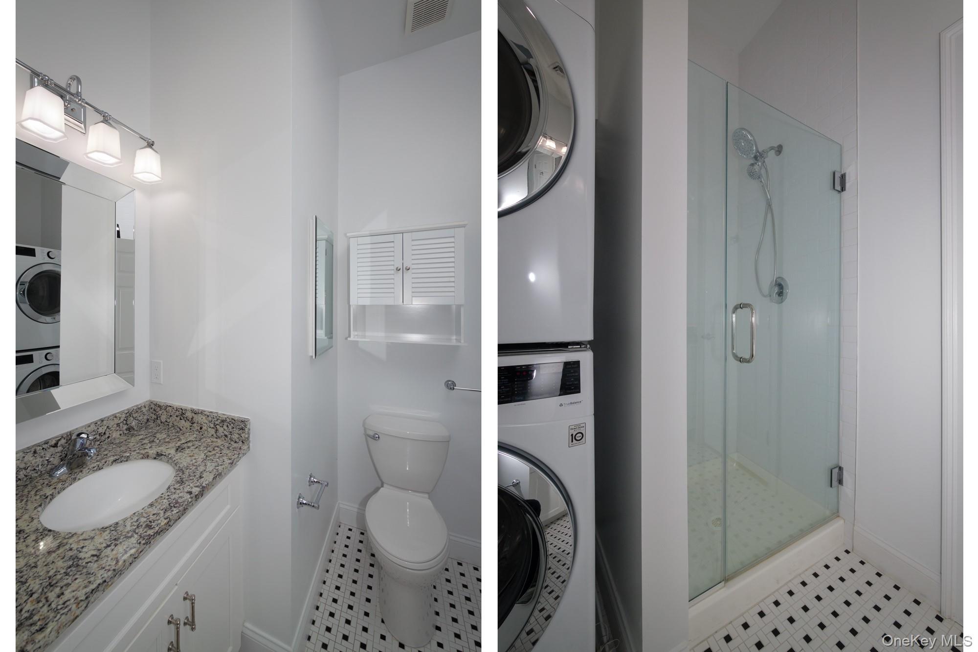 2 Union Place, Unit 3F Huntington, NY 11743 - Photo 11 of 11 a bathroom with a granite countertop sink a toilet and shower