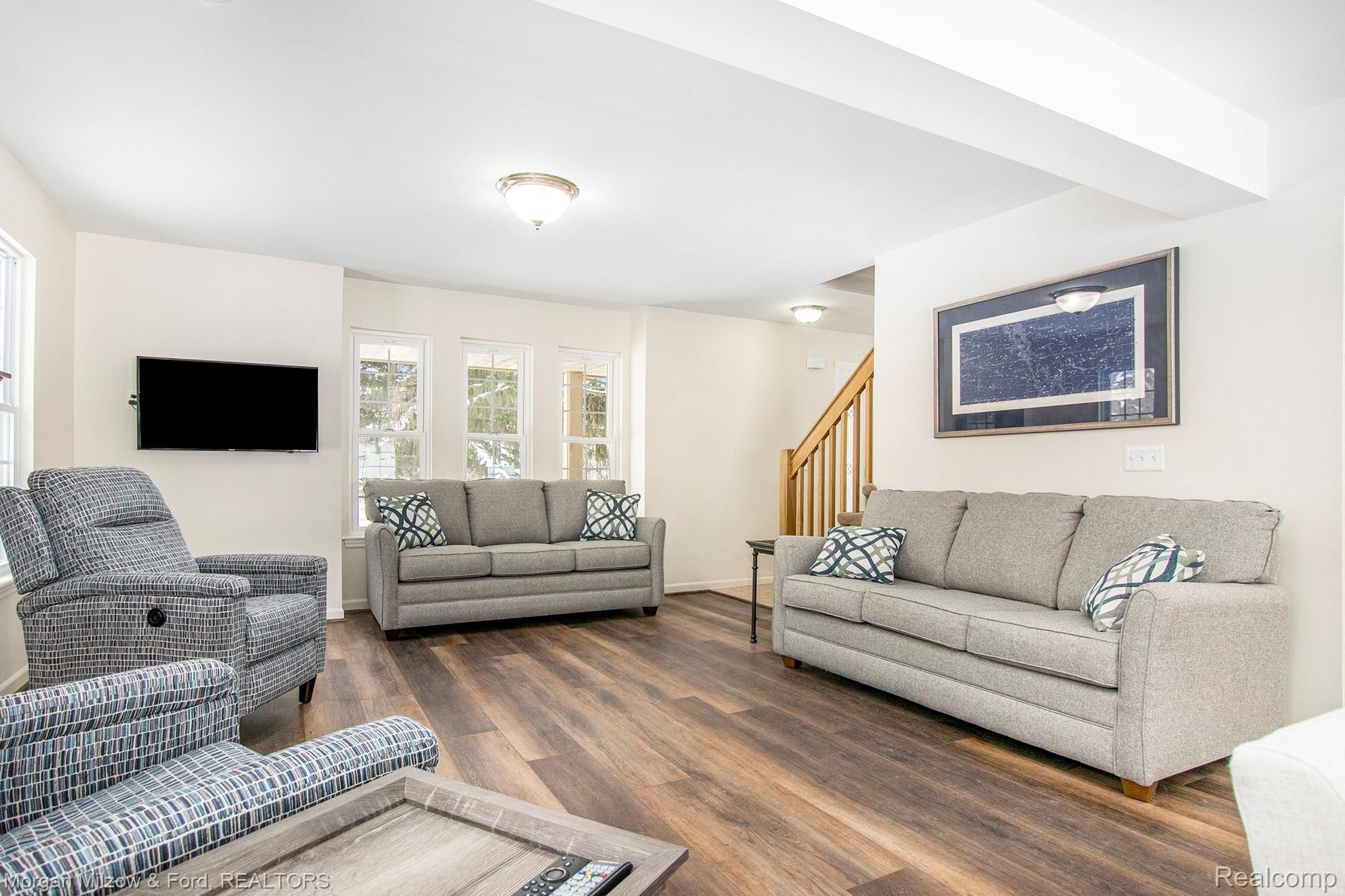 High end laminate flooring throughout the great room 