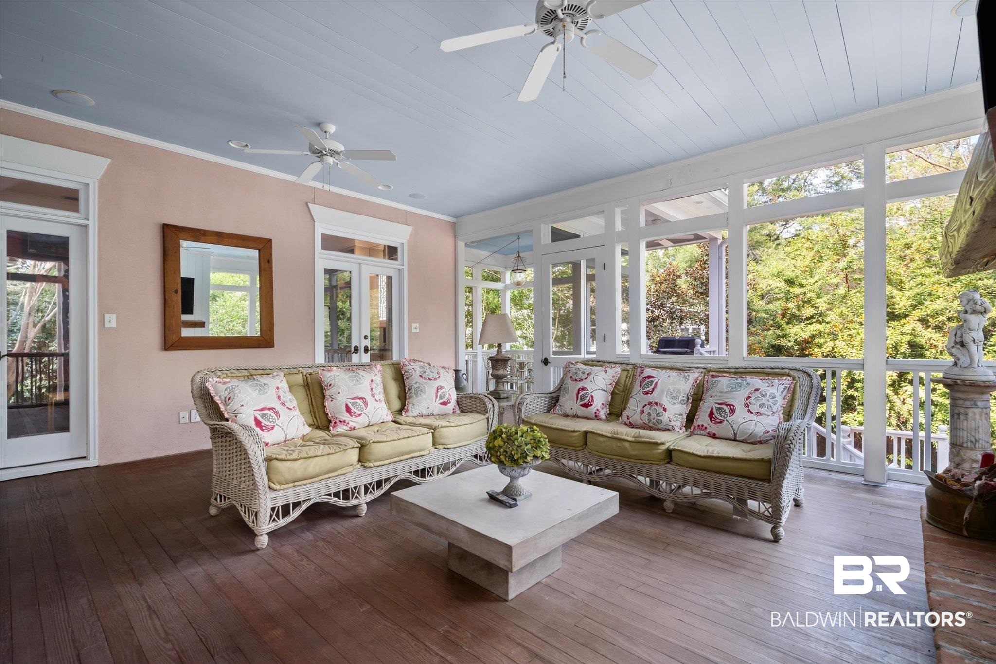 354 Dogwood Lane Mobile, AL 36608 - Photo 27 of 44 Sunroom / solarium with french doors, ceiling fan, and wooden ceiling