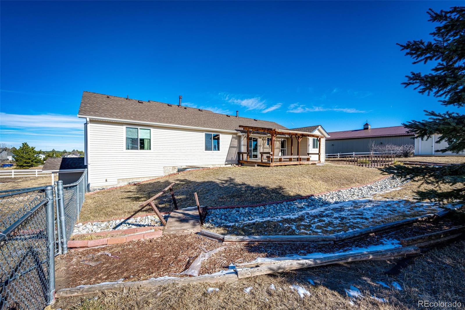5672 Columbine Ridge Road Elizabeth, CO 80107 - Photo 43 of 50 a view of a house with a yard and furniture