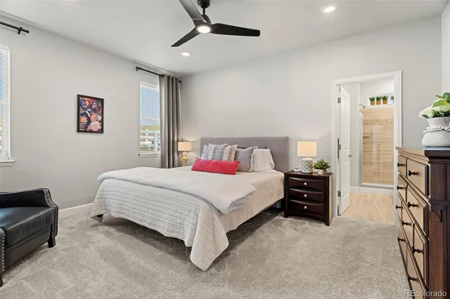 a bedroom with a bed and a cabinets