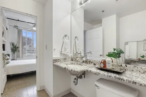 a balcony with a city view