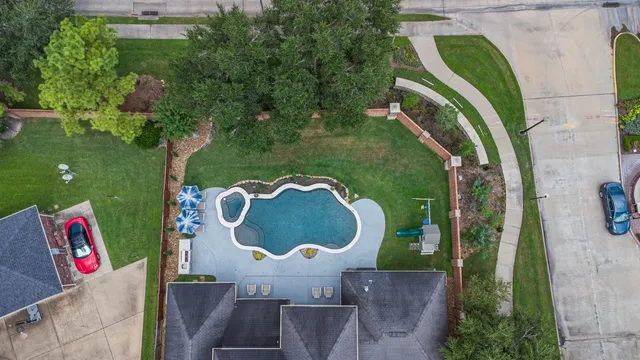 an aerial view of a house having outdoor space