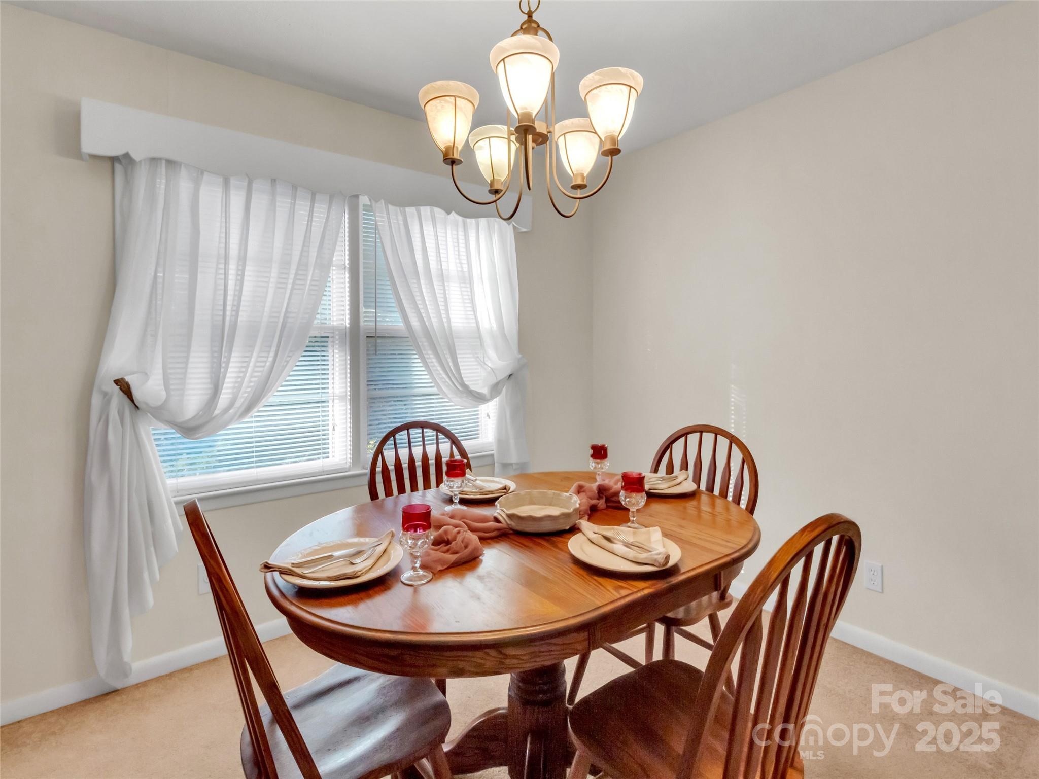 250 Reeves Cove Road Candler, NC 28715 - Photo 11 of 47 a view of a dining room with furniture a chandelier and wooden floor