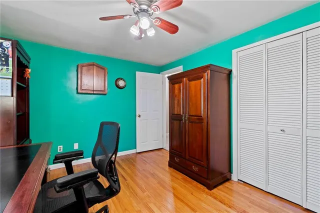 a view of a hallway with closet