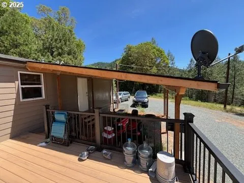 a view of a balcony dining area