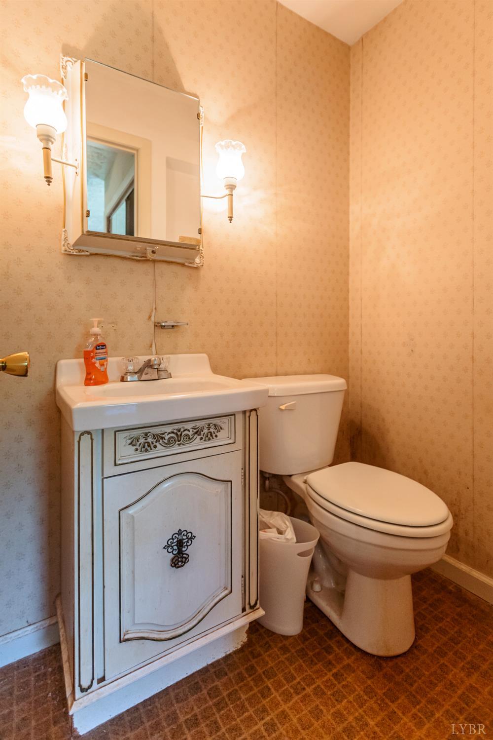 1338 Wickliffe Road Brookneal, VA 24528 - Photo 19 of 24 a bathroom with a toilet a sink and mirror