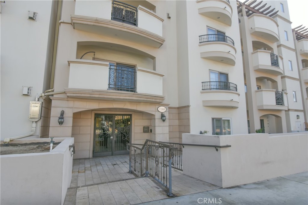 front view of a building with a door