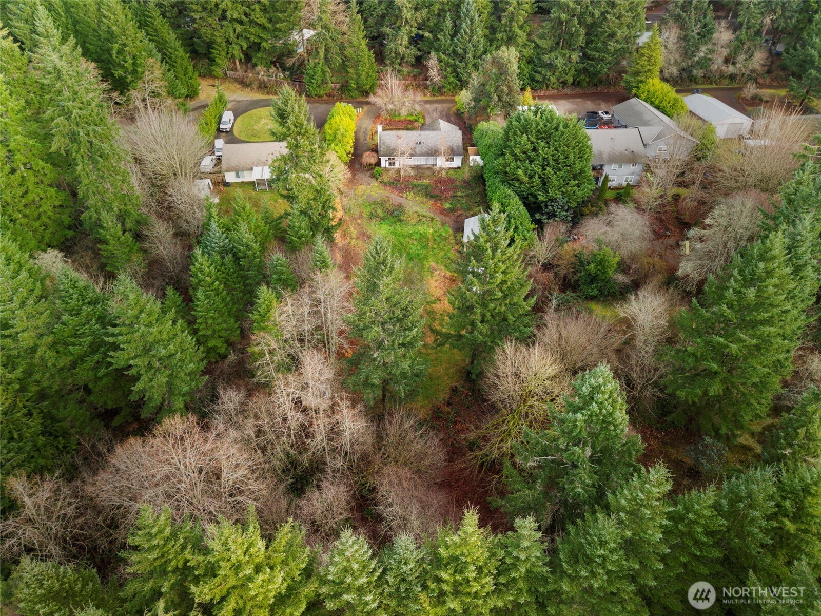 421 Northeast Cutlass Way Belfair, WA 98528 - Photo 33 of 35 an aerial view of residential house with outdoor space and trees all around