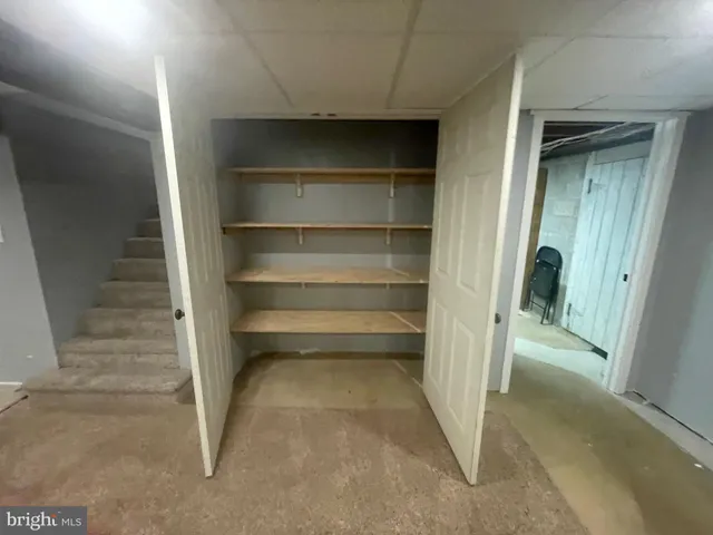 a view of a projector room with a chair
