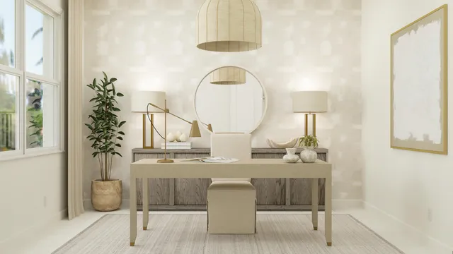 a dining room with a table and chairs in it