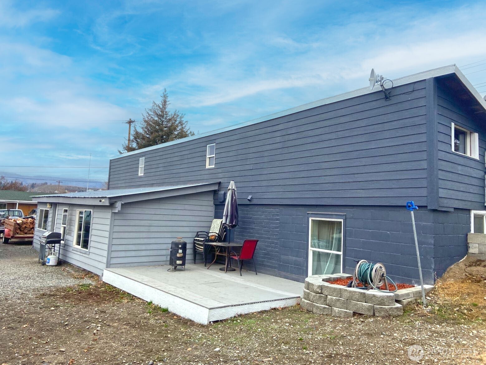 a view of a house with a patio