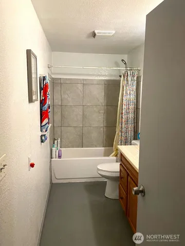 a bathroom with a toilet and a bathtub
