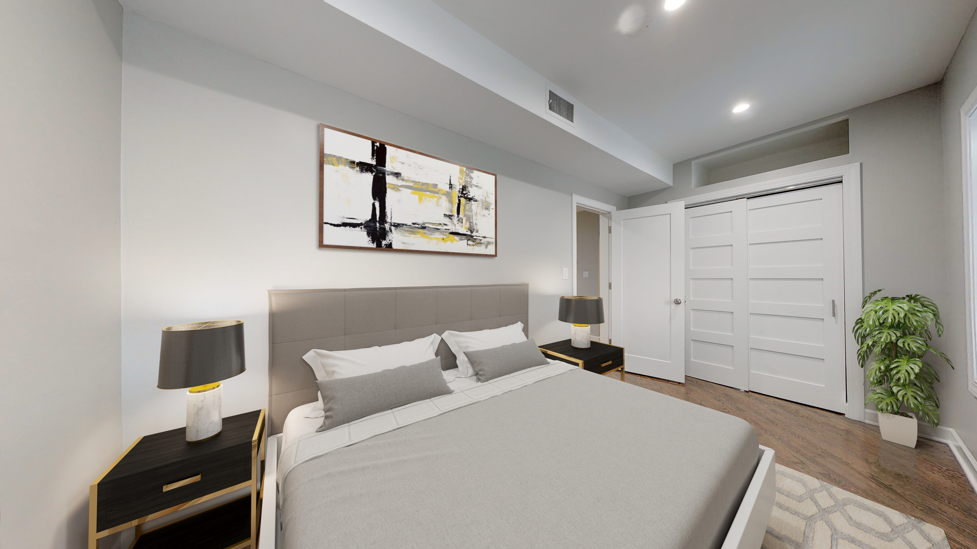 1543 West George Street, Unit 1 Chicago, IL 60657 - Photo 12 of 18 a bedroom with a bed and a potted plant